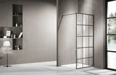 Black Framed Shower Screen Fixed Panel with grills. 2000mm high x 1200mm wide